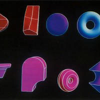 Image of computer generated figures used in Tron, a video game themed film from Disney 1982