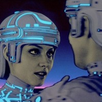 Still of Yori and Tron from Tron, a video game themed film by Disney 1982