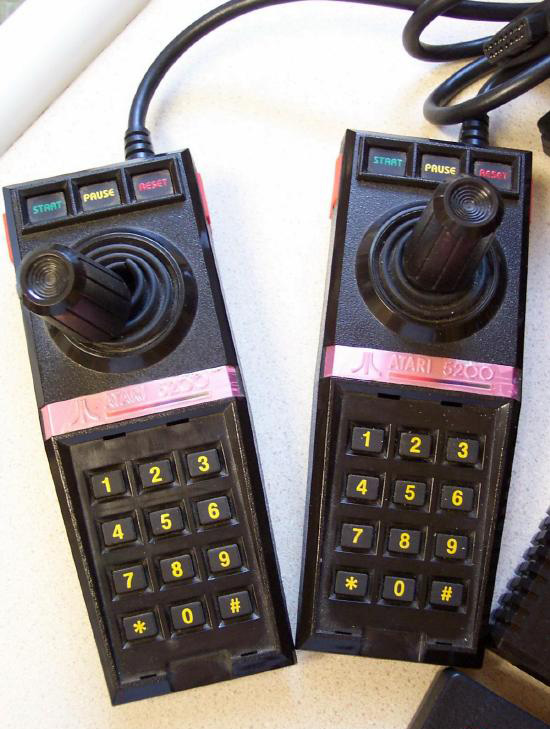 Image of the controllers for the 5200, a video game system by Atari 1982