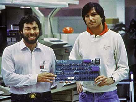 Steve Wozniak and Steve Jobs at Apple, 1977
