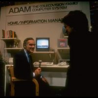 Coleco president Arnold Greenberg demoing ADAM, a home computer system by Coleco