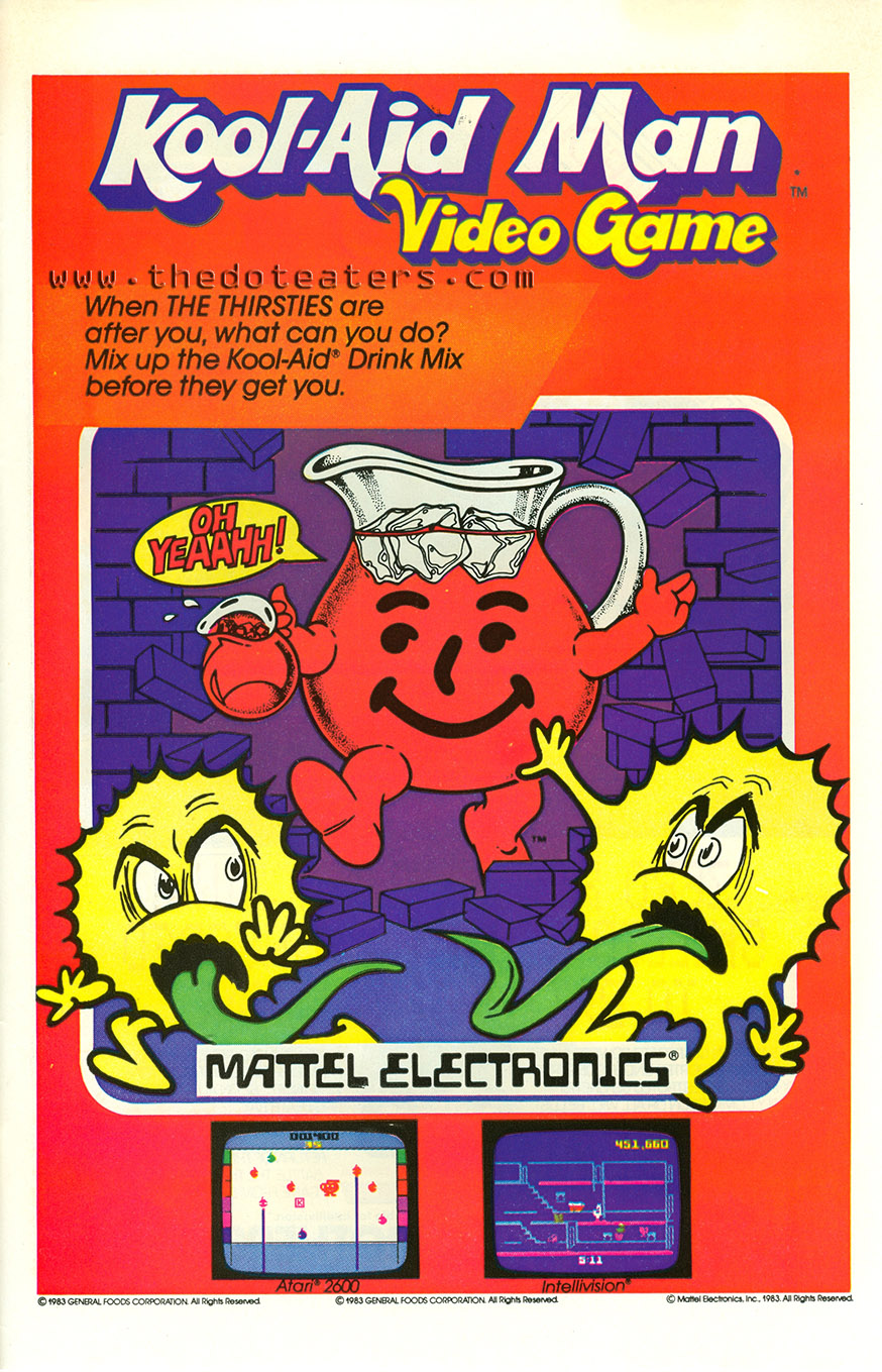 Ad for Kool Aid Man, a home video game for Mattel's Intellivision, 1983