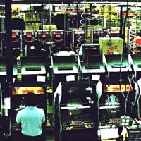 Arcade video game Centipede filling the Atari factory floor