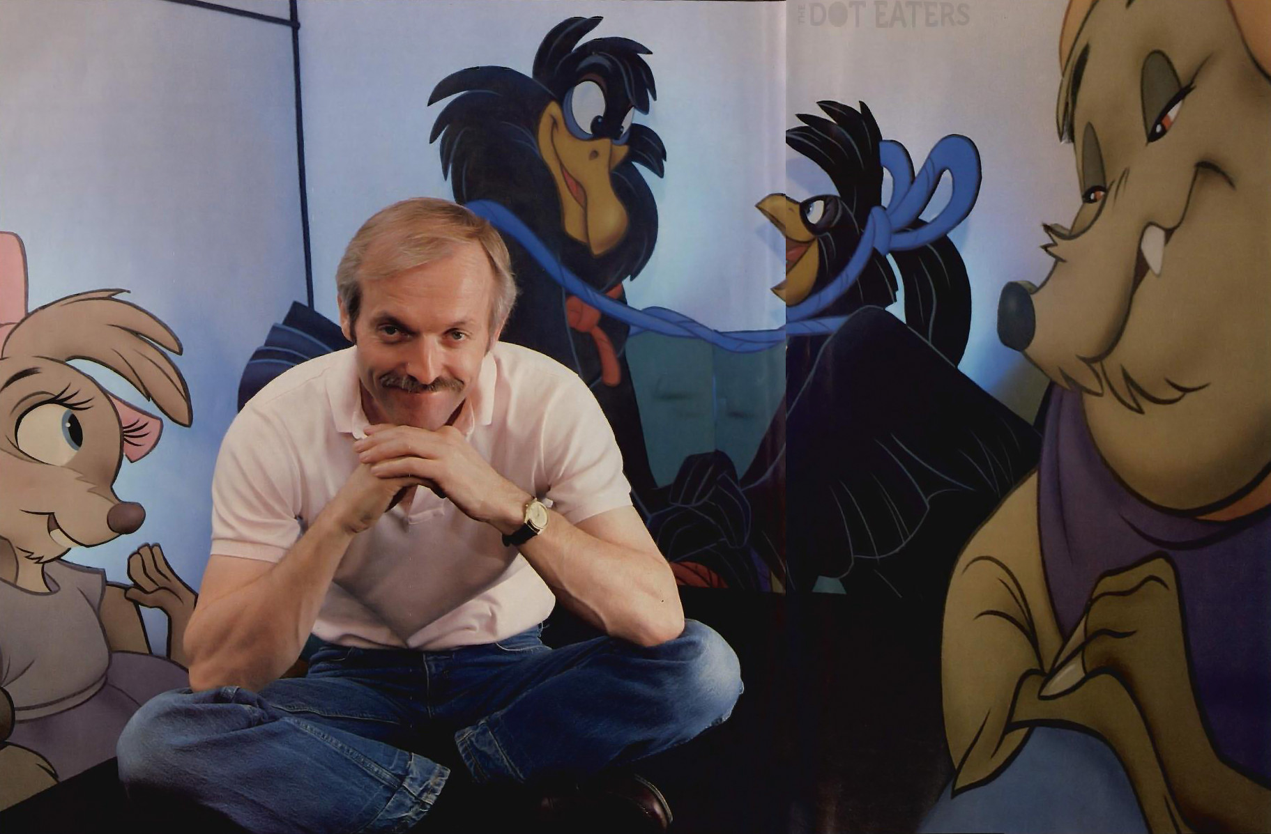 Animator Don Bluth, with NIMH characters behind, 1984