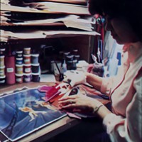 A cell being painted for Dragon's Lair, an arcade laser disc video game by Don Bluth, 1983