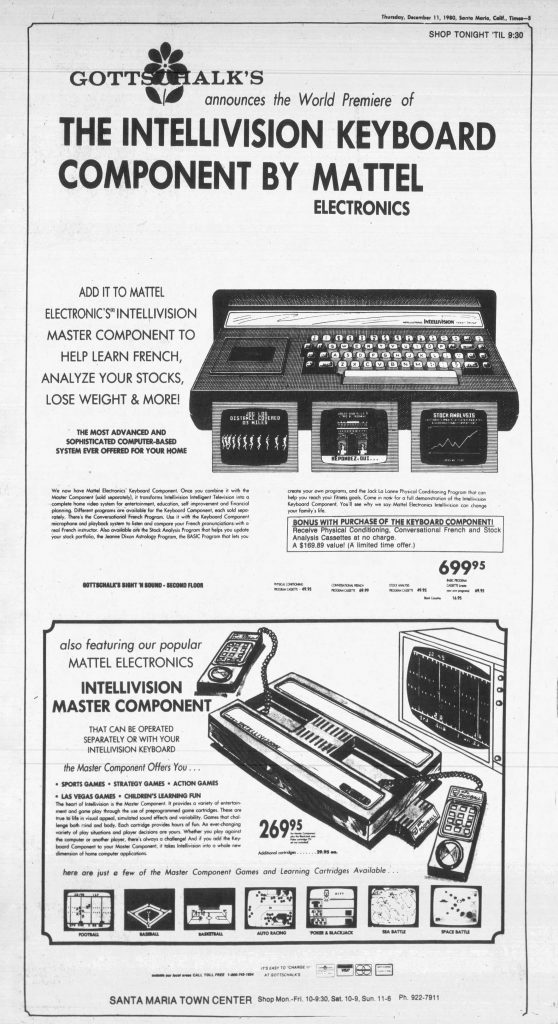 Ad for the Keyboard Component, a computer add-on for the Mattel Intellivision home video game system