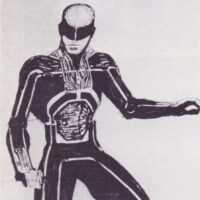 Concept art by Syd Mead, of a male figure from Disney's Tron