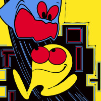 Cabinet art for Pac-Man, an arcade video game by Namco/Bally/Midway 1980