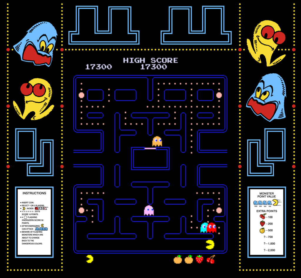 Gameplay image of Pac-Man, an arcade video game by Namco 1980