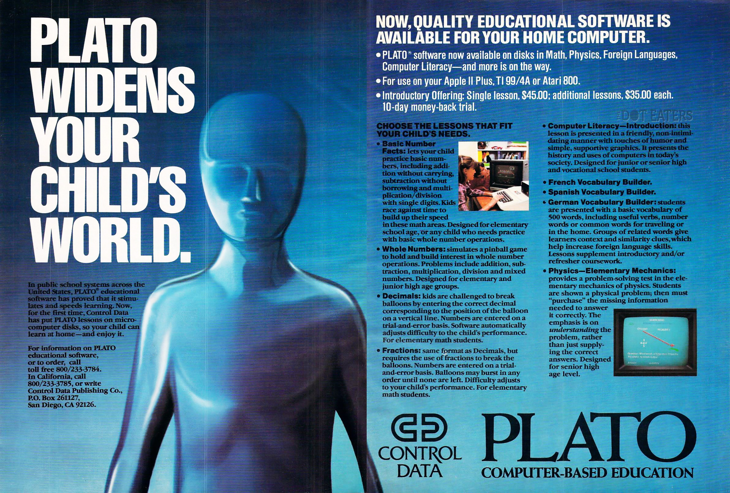 Ad for PLATO, computer-based educational system by Control Data Corp., 1982