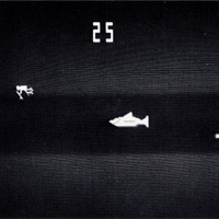 A screenshot from Shark Jaws, a video arcade game from Atari/Horror Games.