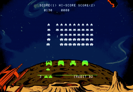 A screenshot of the arcade video game Space Invaders.