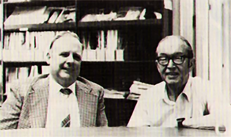 David Potter (left) and William Higinbotham, designers of an early video game system, in 1983