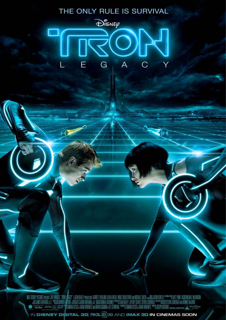 Poster for Tron Legacy by Disney, featuring Olivia Wilde and Garrett Hedlund