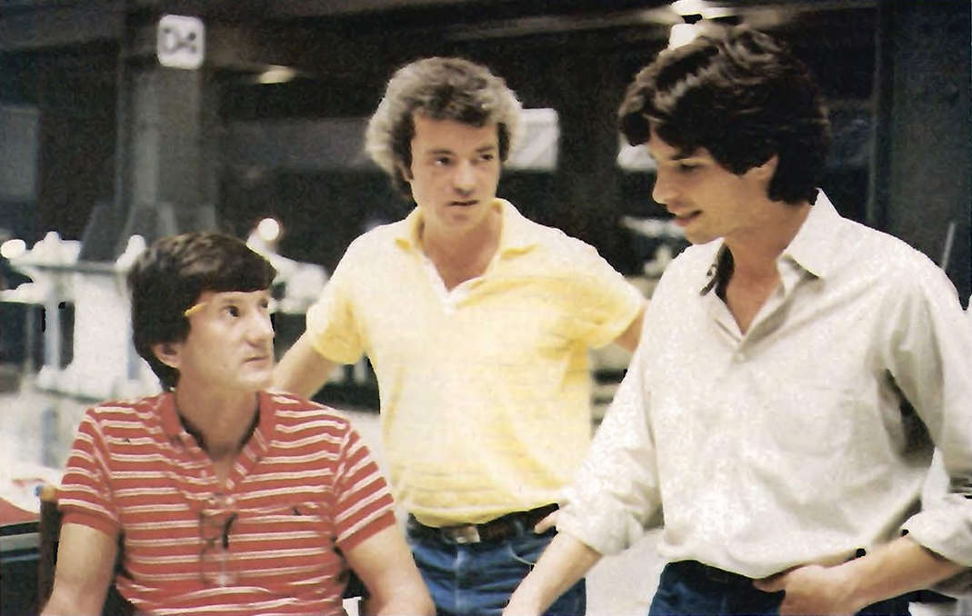1982 image of John Badham, Lawrence Lasker and Walter Parkes, creative team behind video game themed film WarGames