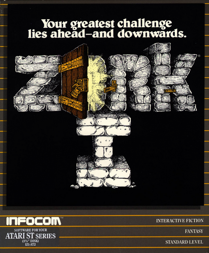 Box art for Zork I, a computer text adventure game for the Atari ST by Infocom 1985