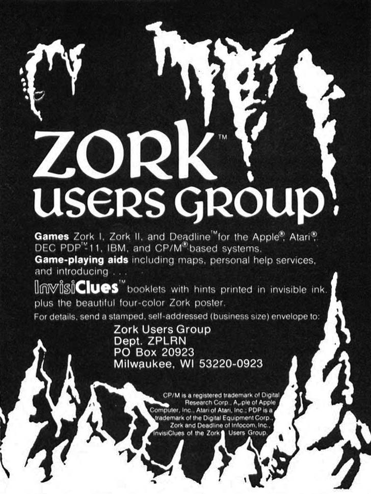 ad for the Zork Users Group